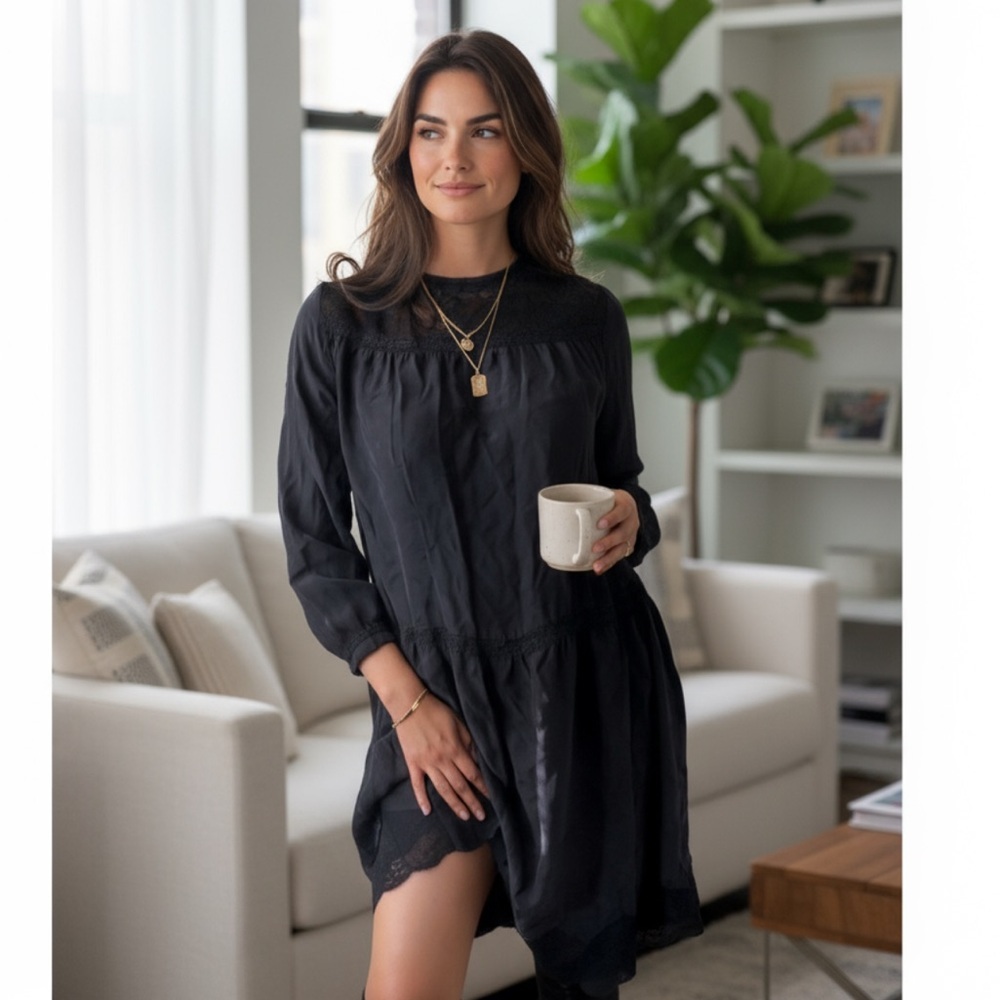 ZADIG & VOLTAIRE Silk Lace Rena Den Long Sleeve Dress